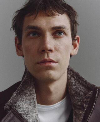Leather-Non-Leather band collar jacket