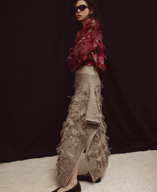 Asymmetrischer Jacquard-Rock mit Fransen