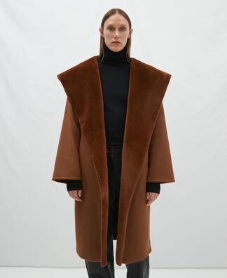 Wrap-around coat with shawl collar