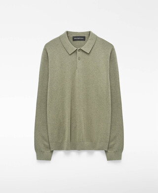 Wool and cotton long sleeve polo shirt