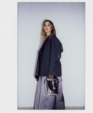 Mica metallic-finish bucket bag woman