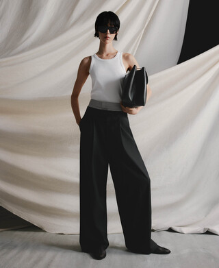 Pantalon &agrave; pinces double ceinture pour femme