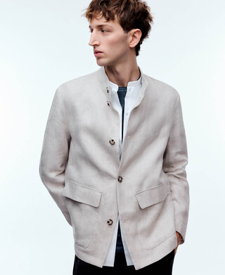 Cotton regular fit mandarin collar shirt