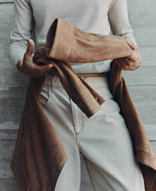 Veste en daim &agrave; col italien
