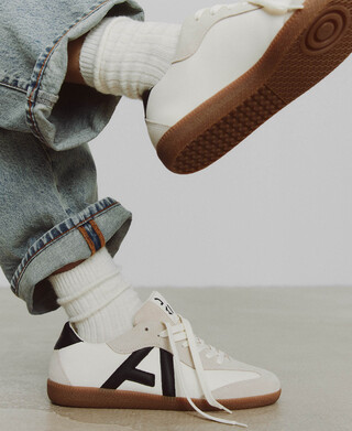 Leather and suede logo sneaker