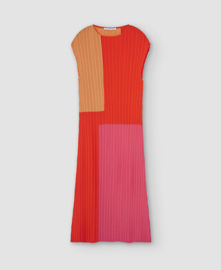 Tricolor straight dress in crinkle