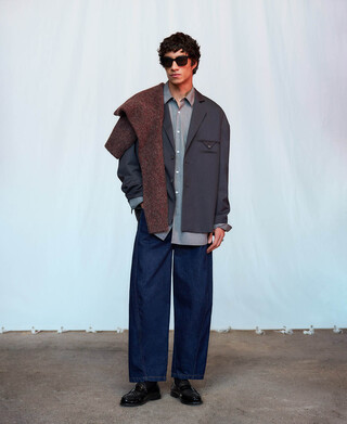 Cotton denim barrel fit trousers man