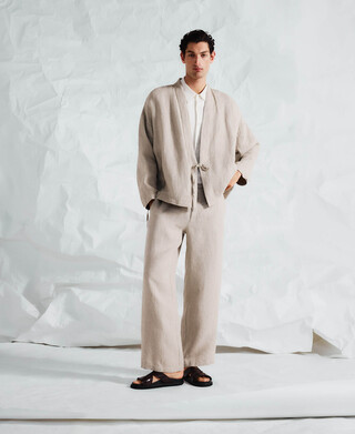Chaqueta kimono cruzada lino europeo