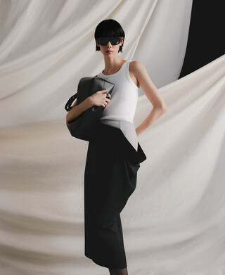 Jupe tailleur double ceinture pour femme