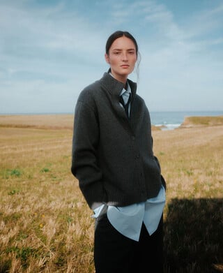 Cárdigan cuello alto lana merino mujer Cárdigan cuello alto lana merino mujer