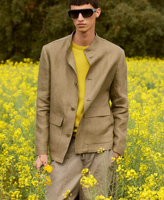 European linen mandarin collar blazer