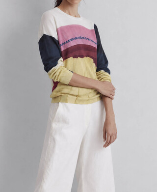 Printed crew collar fine knit sweater