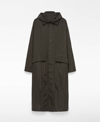 Hooded technical trench coat