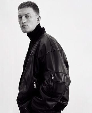 Leather texture oversize bomber