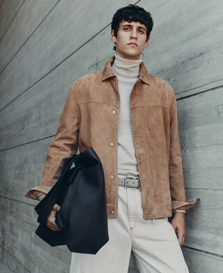 Veste en daim &agrave; col italien