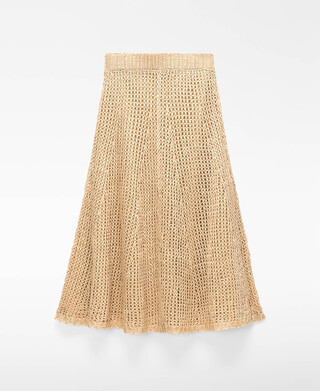 Saia evas&eacute; em malha desfiada de cupro