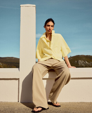 Cotton seersucker striped boxy shirt