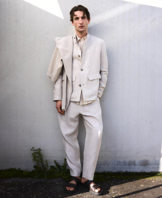 European linen mandarin collar blazer