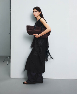 Intarsien-Strickkleid mit Fransen