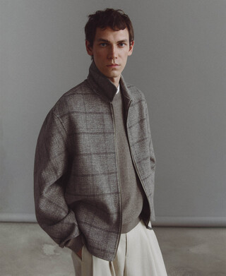 Wool blend double-faced checkered jacket