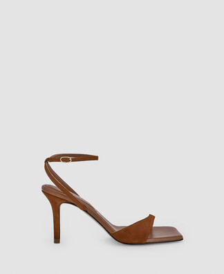 Heel sandal in leather and suede