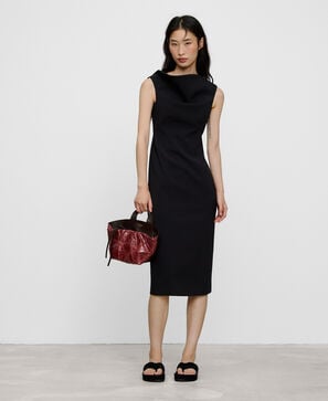 Midi fitted dress with ruched neckline