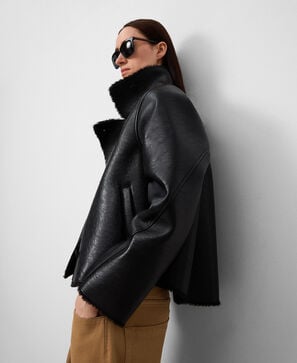 Leather-Non-Leather short coat woman