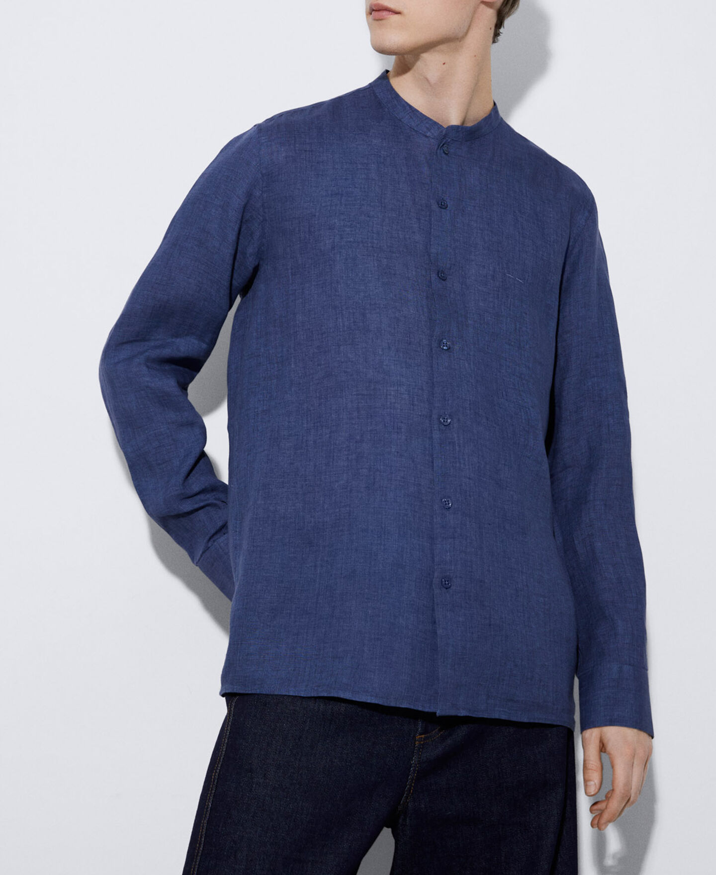 Natural linen mandarin collar shirt