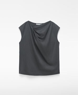 Cotton draped collar straight-cut shirt