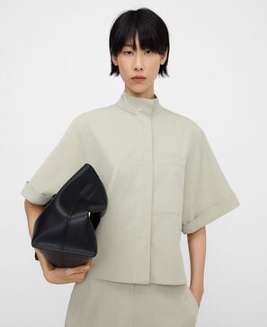 Band collar short sleeve shirt woman