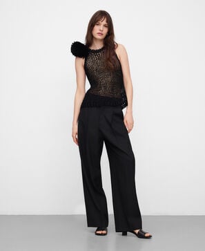 Cupro openwork knit top with pompon