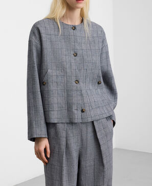 Linen checkered straight jacket