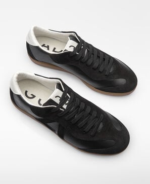Leather and suede logo sneaker woman