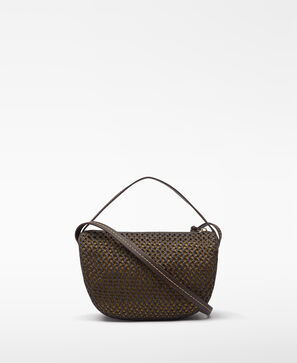 Mala bowling mini com textura de ráfia para mulher