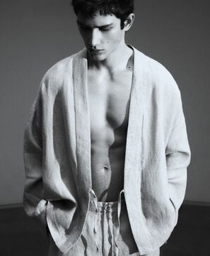 European linen wrap kimono jacket