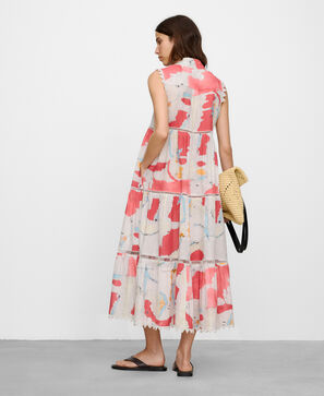 Vestido estampado de algod&atilde;o com entremeio