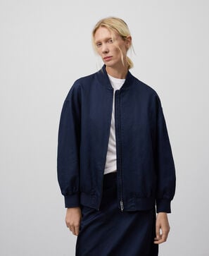 Linen blend long bomber jacket woman