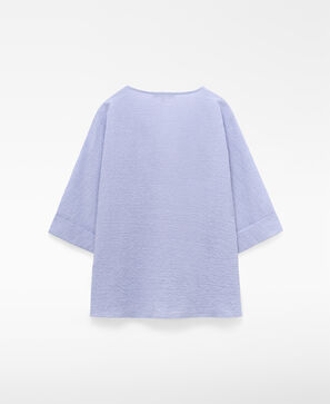 Blusa com decote em V em algod&atilde;o seersucker