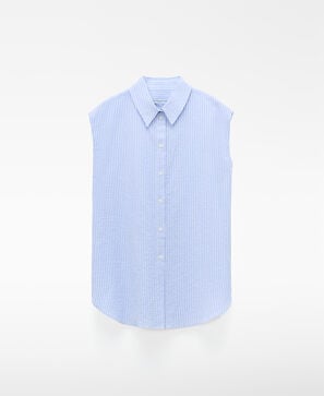 Camisa de manga curta &agrave;s riscas em seersucker