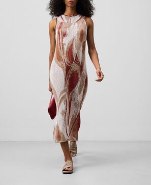Vestido jacquard con lino mujer