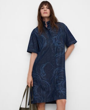 Vestido camisa em denim estampado