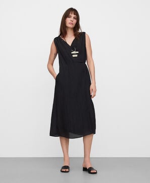 Winkled-effect wrap dress