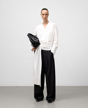 Wrap shirt with a side godet woman