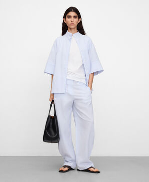 Camisa cuello tira rayas seersucker