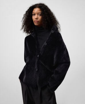 Chaqueta punto efecto pelo mujer