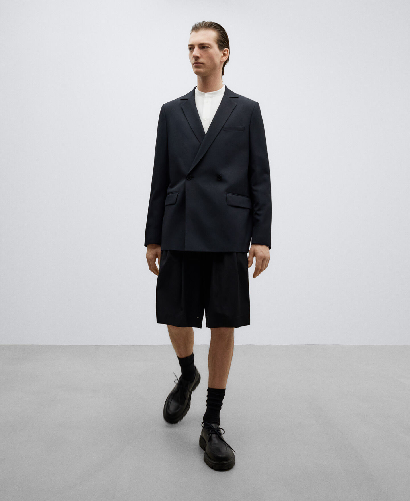 Mandarin collar shirt with blazer online