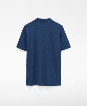 Linen and cotton V-neck polo shirt