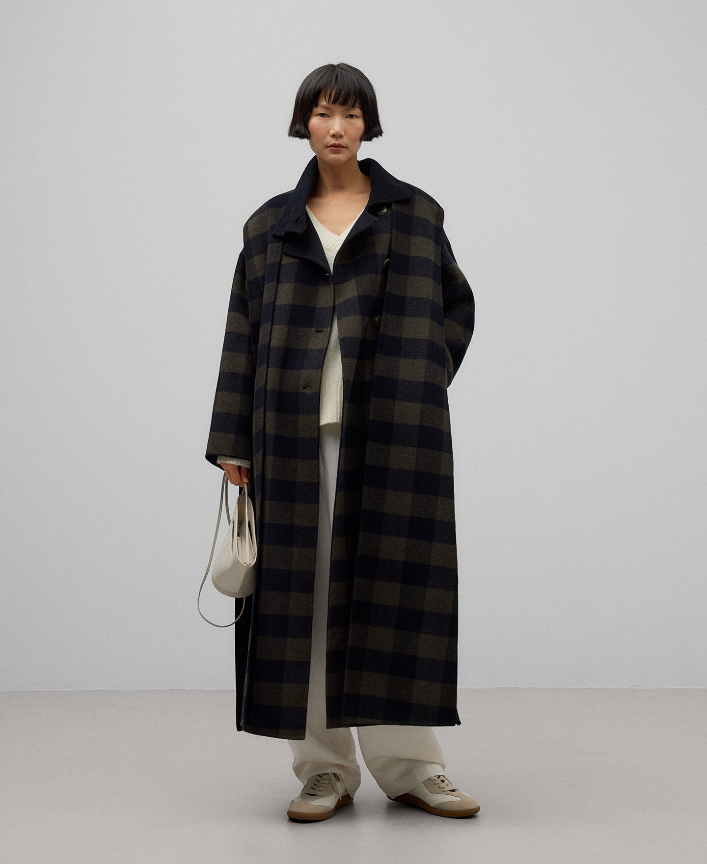 【メーカー直売】 スカーフ付きチェックコート ジャケット・アウター