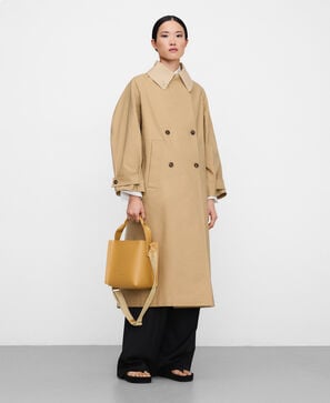 Mica leather asymmetric bucket bag