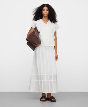 Ramie A-line pleated skirt
